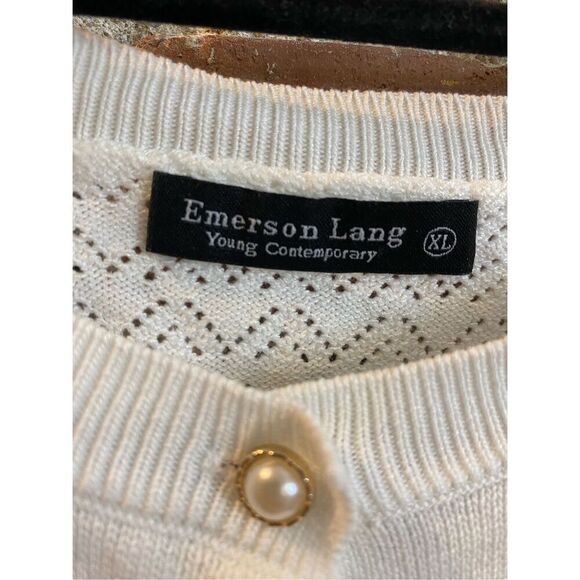 Emerson Lane Young Contemporary White Crochet Lace Button Down Sweater Cardigan - Picture 4 of 10